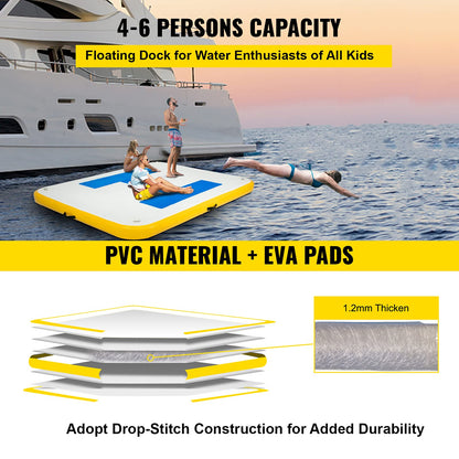 Happybuy 8x5 ft Inflatable Floating Dock, Inflatable Dock Platform 6 inches Thick, Floating Platform for Pool Beach Ocean