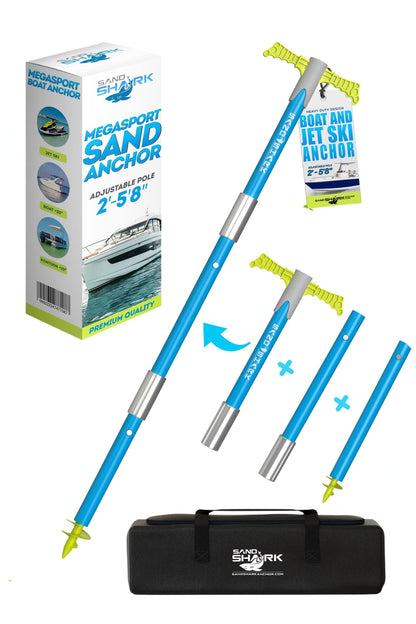 SandShark New MEGA-Sport Boat Anchor. Boat Anchor Kit w/Rip-Stop Padded Case, Easy to Adjust. Shallow Water Anchor Pole for Boat. Must Have Pontoon Boat Accessories, Converts from 4ft to 5ft 8in