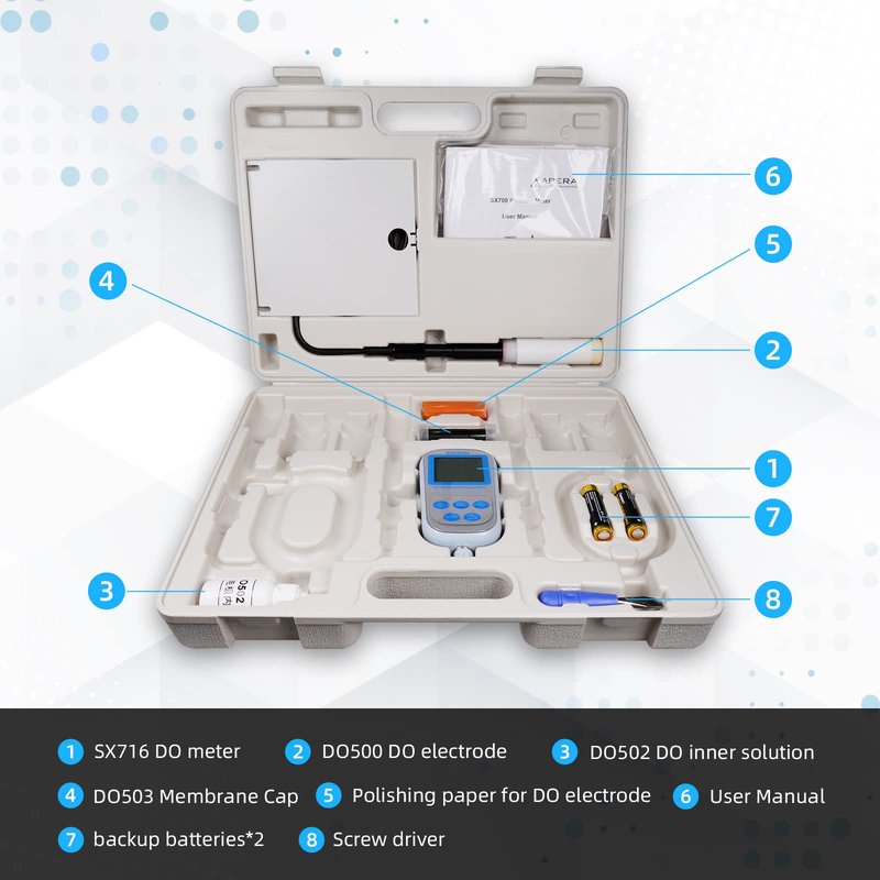 Apera Instruments SX751 pH/ORP/DO/Conductivity/TDS/Salinity/Resistivity/Portable Handheld Multiparameter Meter Kit, Silver