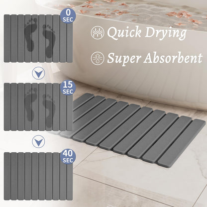Foldable Stone Bath Mat, Quick Dry Stone Drying Mats for Bathroom, Super Absorbent Bath Stone Mat, Non Slip, Large Diatomaceous Earth Dish Drying Mats for Kitchen Counter 23.5 x 15.4in, Dark Gray
