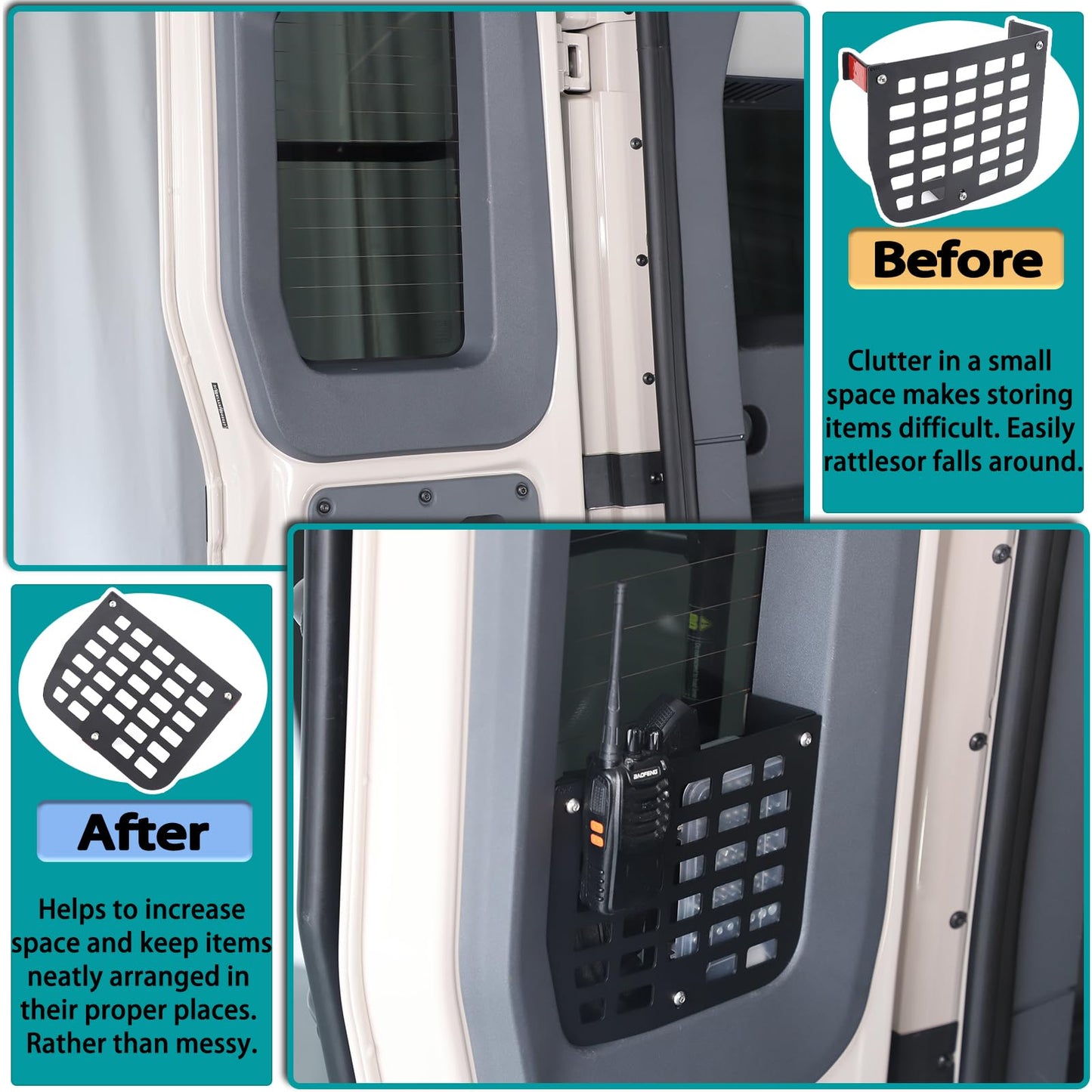 Car Trunk Window Storage Fence Compatible with Ineos Grenadier 2020-2025, Car Rear Door Window Modular Storage Cargo Luggage Holder Carrier，Tailgate Side Window guardrail Storage (Left)