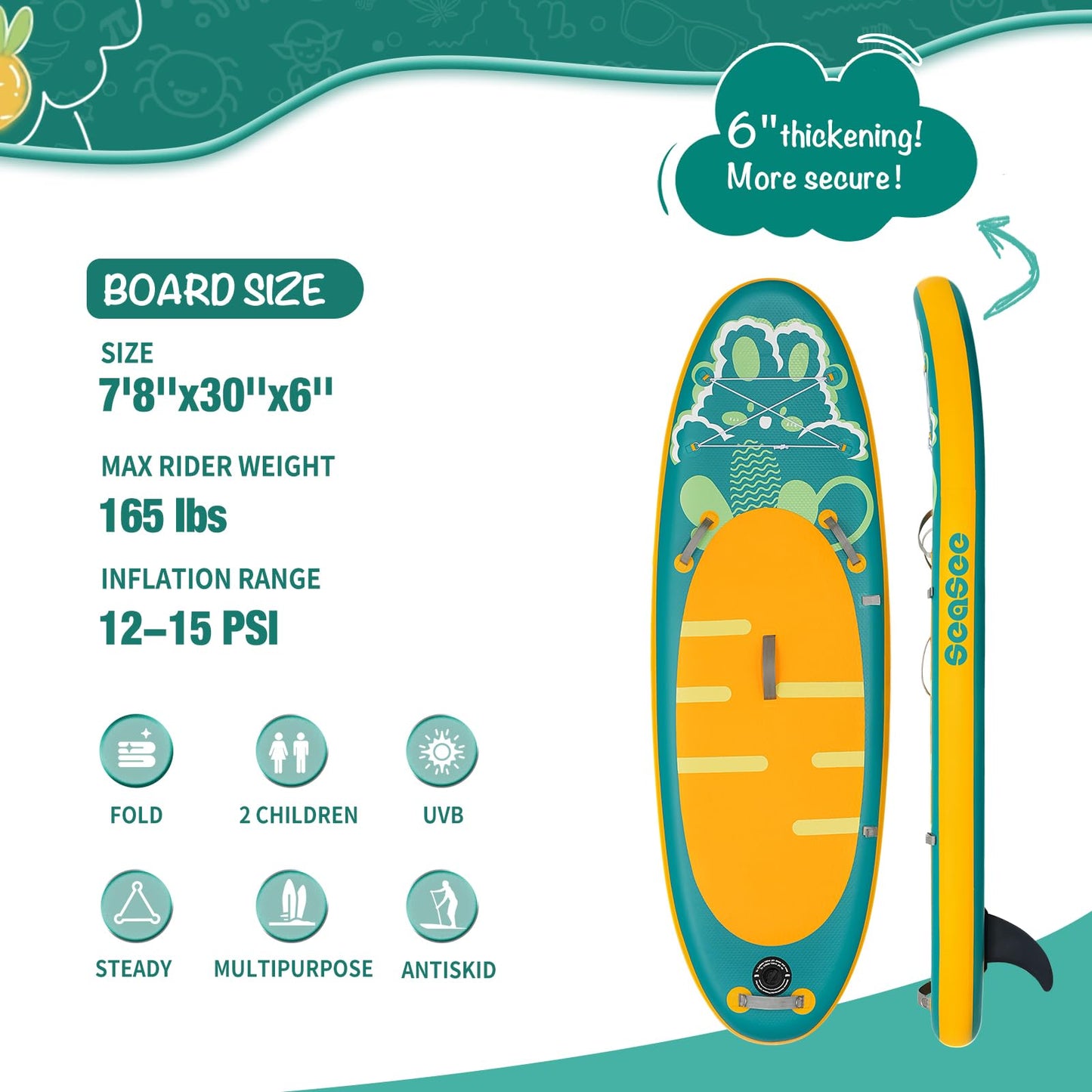 Seaseesup Kids Stand Up Paddle Board with Inflatable SUP Accessories, Durable, Lightweight, Wide Stable Design, Non-Slip Comfort Deck,Inflatable Paddle Board for Kid & Youth