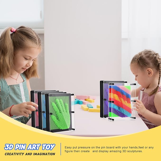 Jenaai 8 Pack 3D Pin Art Toy Colourful Plastic Board Large Size 6 x 8 Inches Pin Impression Sculpture Needle Toys Sculpture for Kids Adults Hand Mold Board Gifts Home Office Decoration