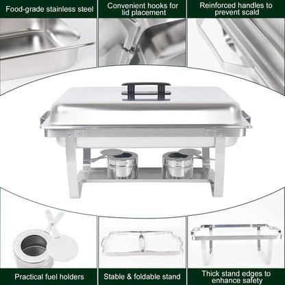 IMACONE Chafing Dish Buffet Set 4 Pack, 8 QT Rectangle & 5QT Round Stainless Steel Chafer for Catering, Chafers and Buffet Warmer Sets w/Food & Water Pan, Lid, Fuel Holder for Event Party Holiday
