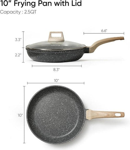 CAROTE Nonstick Frying Pan - 10-Inch Granite Skillet with Glass Lid | PFOA Free Egg & Omelet Pan