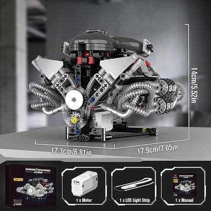 HIGH GODO V8 Engine Building Kit That Works Build Your Own MOC V8 Engine Model with App Control Visible Car Engine Model Kit with Motor and Lights Ideas Gifts for Teens Adults 14+(689 PCS)