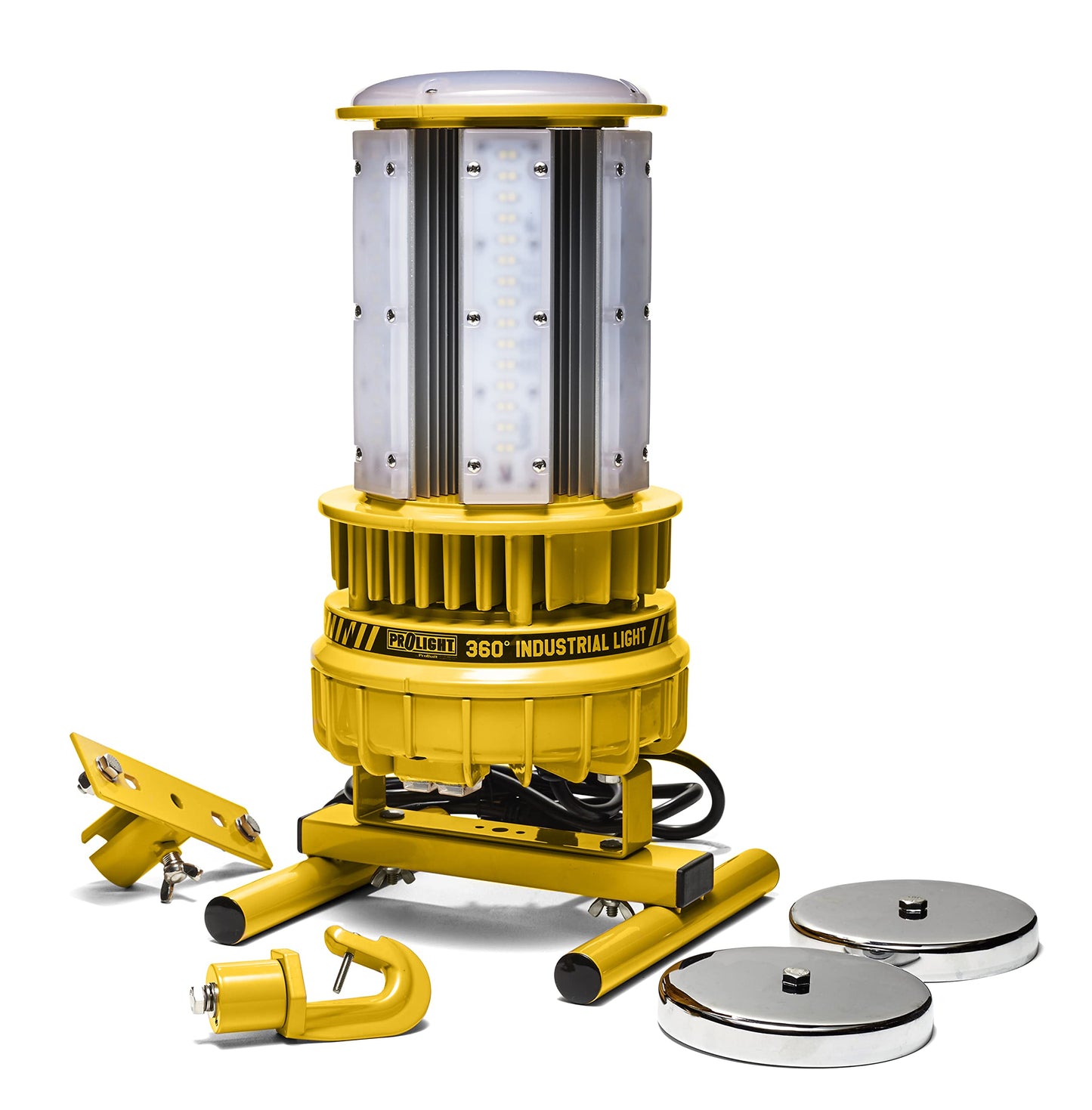 Prolight 111508 360° Industrial LED Work Light Kit, Includes Floor Stand, Tripod Mount, Hook and Two Earth Magnets, 15,000 Lumens, 120 Watts, One Size, Yellow