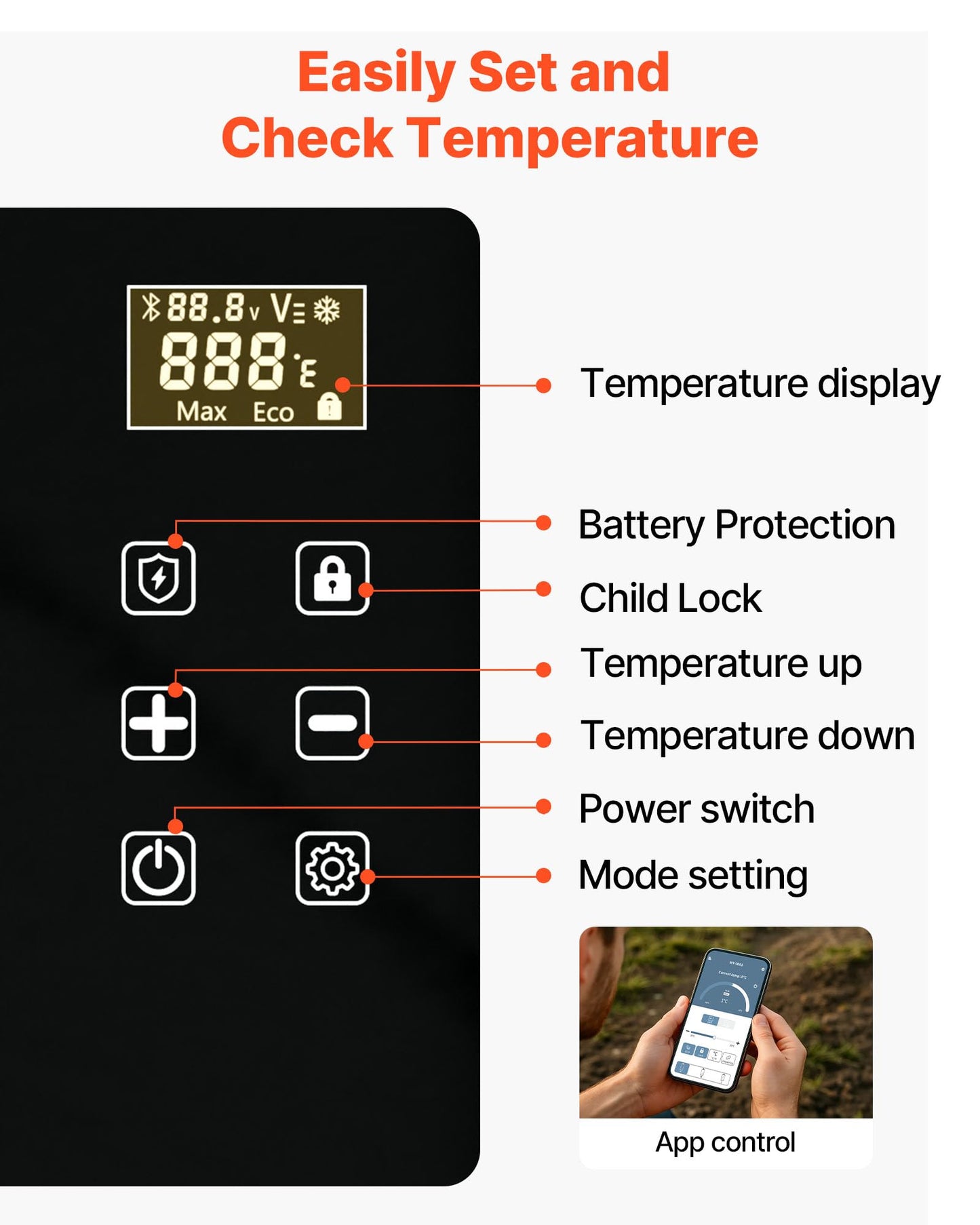 VEVOR Car Refrigerator, DC 12/24V AC100-240V Compressor Electric Cooler, -4°F to 68°F Car Fridge with APP Control, 21 QT Cars Freezer for RVs, Campsites, Boats, Camping, Fishing, 60W Portable Freezer