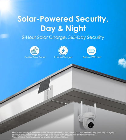 4K Security Cameras Wireless Outdoor, No Subscription, Works in -14°F Cold [2026 NEW] Solar-Powered Home Security Camera System with 360° Auto Tracking, Color Night Vision, 5G & 2.4G WiFi, Easy Setup
