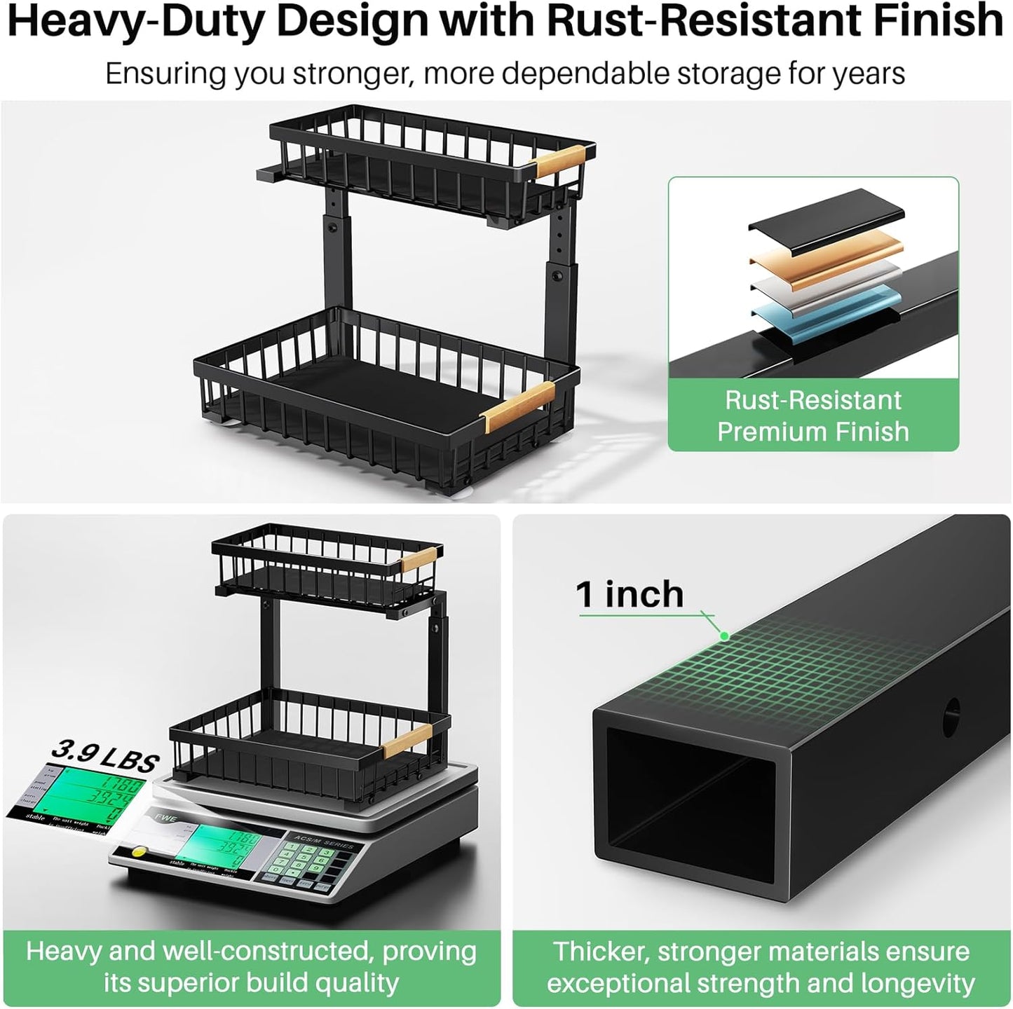 Kitstorack Under Sink Organizer - 2 Tier Metal Sliding Drawer for Kitchen & Bathroom Storage | Black