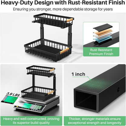 Kitstorack Under Sink Organizer - 2 Tier Metal Sliding Drawer for Kitchen & Bathroom Storage | Black