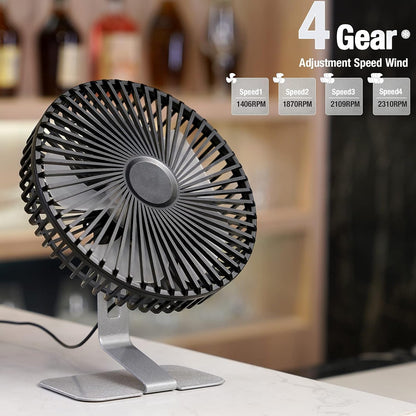 SLENPET USB Mini Desk Fan - 6 Inch Ultra-Quiet, 4 Speeds, 90° Adjustable, Portable Silver Fan for Home Office