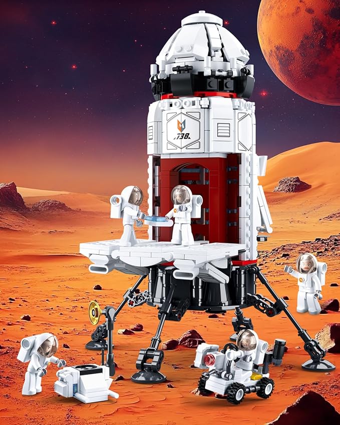 Rocket Building Set with Mars Rover &amp 5 Astronaut Minifigures City Space Rocket Launcher Building Kit for STEM Role-Play Gift Kids Toys for Boys 8-12 Compatible with Lego City Space 733 PCS