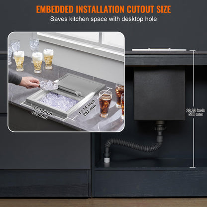 Happybuy Drop in Ice Chest 18L x 12W x 14.5H Inch Stainless Steel Ice Cooler with Sliding Cover Drop in Ice Bin Included Drain-Pipe and Drain Plug for Cold Wine Beer