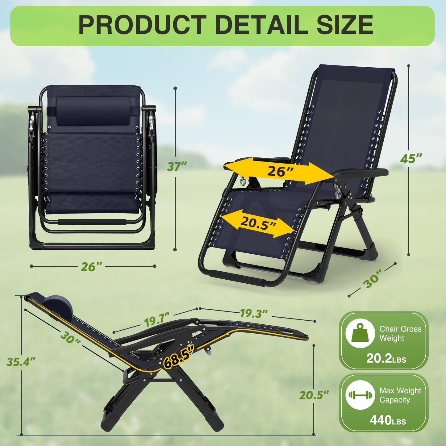 Suteck Zero Gravity Chair Set of 2, Reclining Camping Lounge Chair w/Removable Cushion, Upgraded Lock and Cup Holder, Reclining Patio Chairs Folding Recliner for Indoor and Outdoor