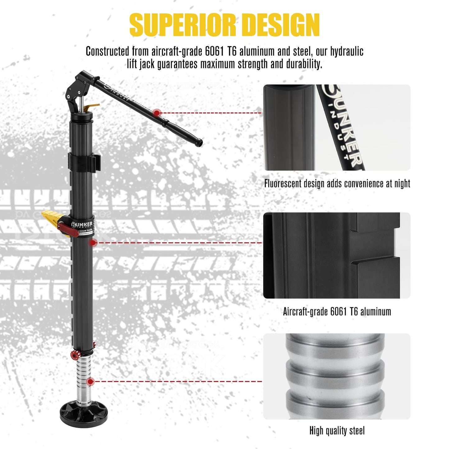 BUNKER INDUST Hydraulic Recovery Jack, Powerful Offroad Lift Farm Jack with Lift Mate Storage Bag, 4,409lbs Capacity