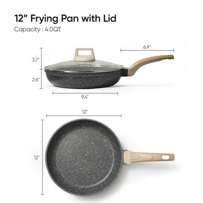 CAROTE Non Stick Frying Pan Skillet,12" Nonstick Fry Pan with Glass Lid, Egg Pan Omelet Pans, Granite Cookware Chef's Pan, PFOA Free (Classic Granite, 12-Inch)