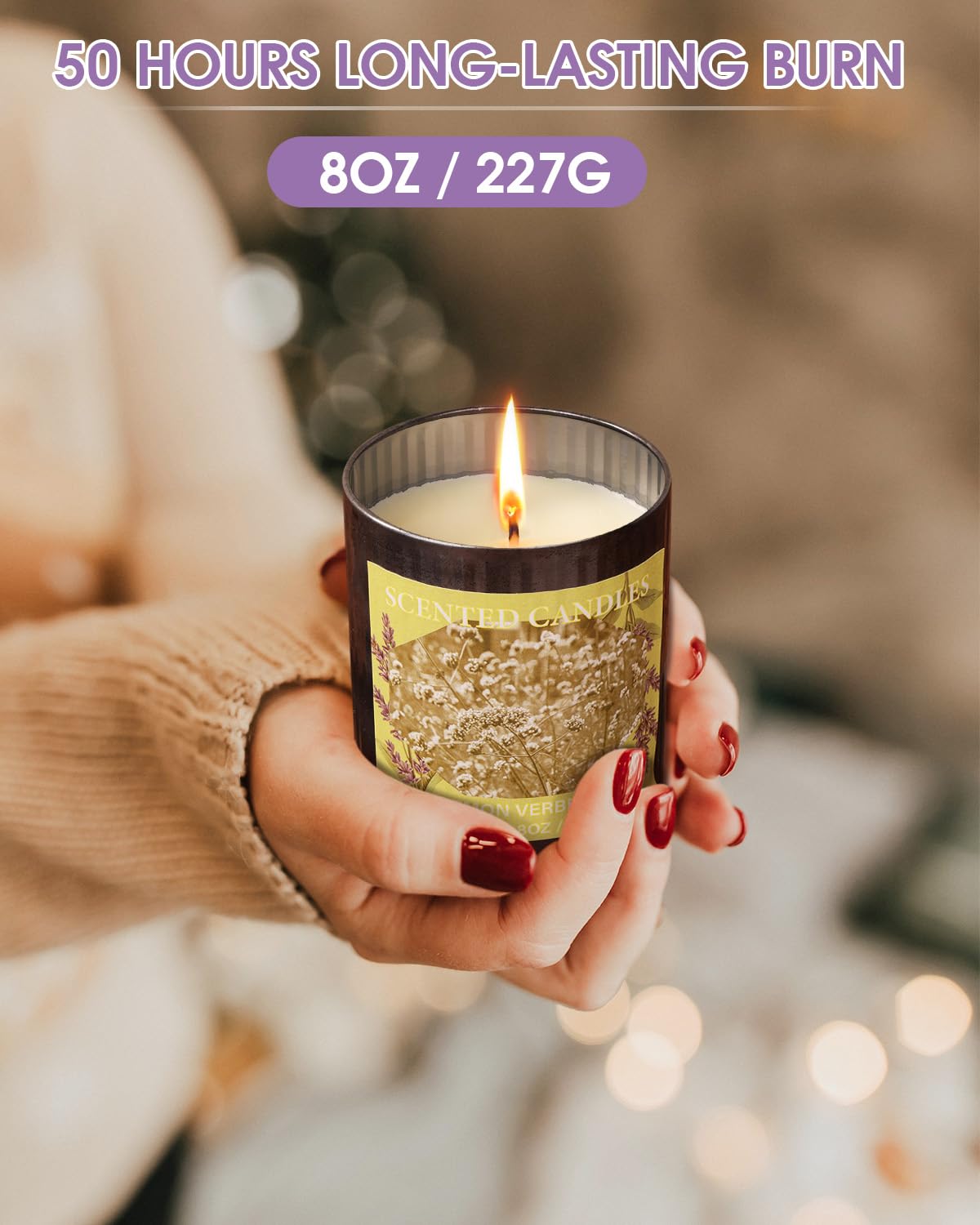 Scented Candles for Home, 8oz Soy Candle, 50H Burn, Lavender Aromatherapy, White Candle in Gift Box, Perfect for Birthday, Mother's Day, Christmas