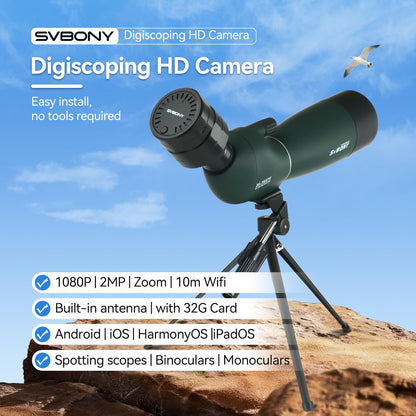 SVBONY SV28 Spotting Scope with Tripod & SC002 WiFi Camera for Digiscoping, Waterproof & Fofproof, 25-75x70mm Long Range Spotter Scope for Target Observing, Bird Watching