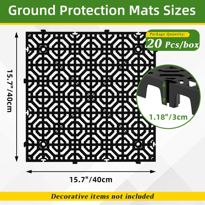 20 Pcs 15.7" x 15.7" Heavy Duty Ground Protection Mats, Interlocking Non-Slip Floor Mat, Heavyweight Gravel Grid Drive on Lawn, 6613 lb Load Permeable Paver for Parking, Outdoor Event Flooring, Black