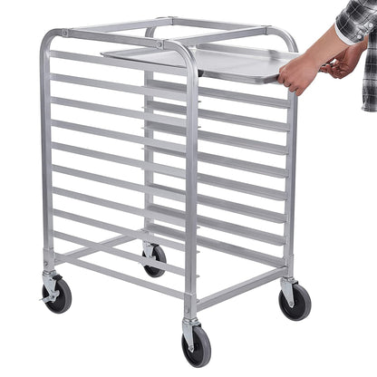 HALLY SINKS & TABLES H Bun Pan Rack 10 Tier with Wheels, Commercial Bakery Racking of Aluminum for Full & Half Sheet - Kitchen, Restaurant, Cafeteria, Pizzeria, Hotel and Home, 26" L x 20" W x 38" H