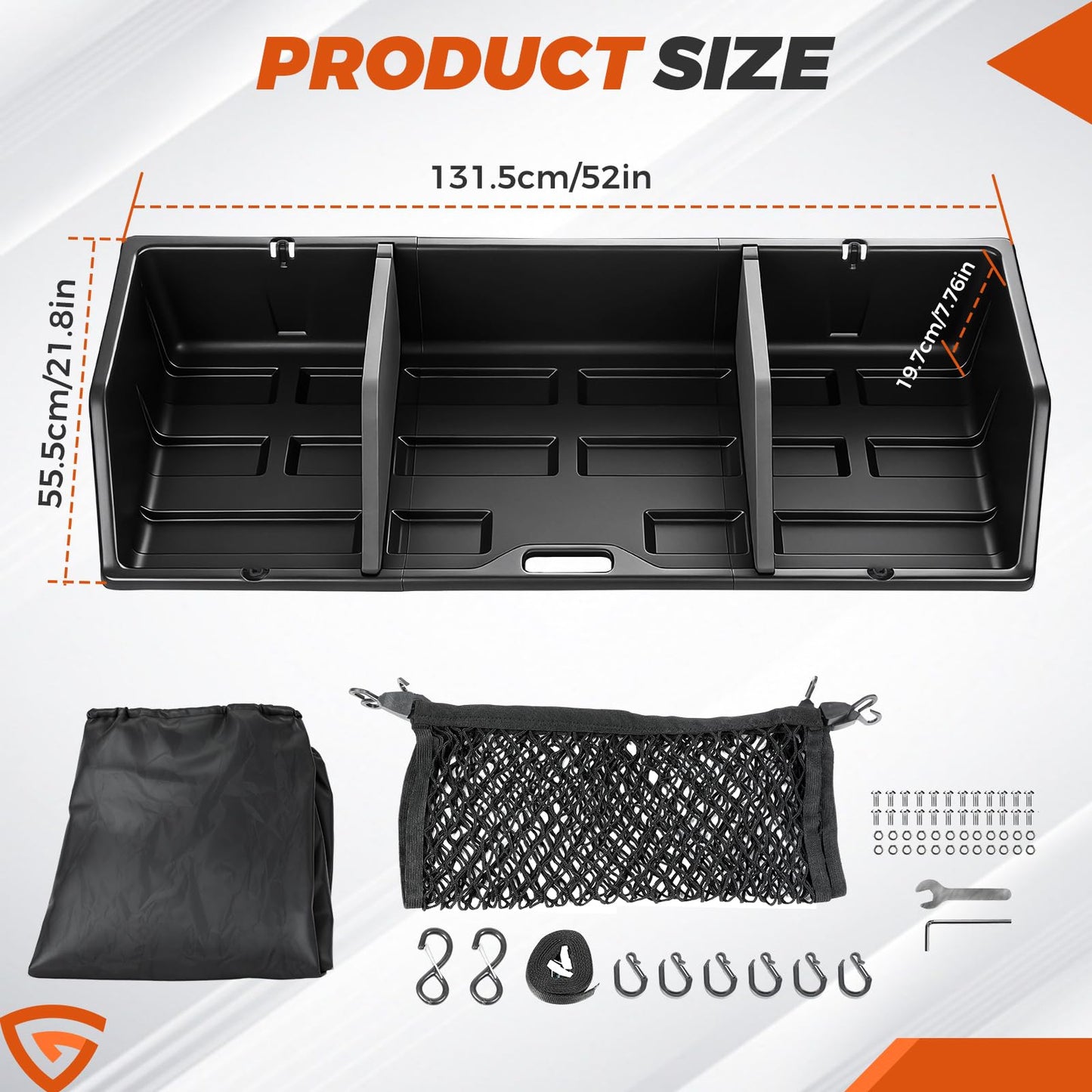 GEARLAST 52 inch Truck Bed Cargo Box, Truck Bed Organizers and Storage,Truck Bed Storage System with Isolation Netting and Tarpaulin, Tailgate-Slide Design for Effortless Loading/Unloading