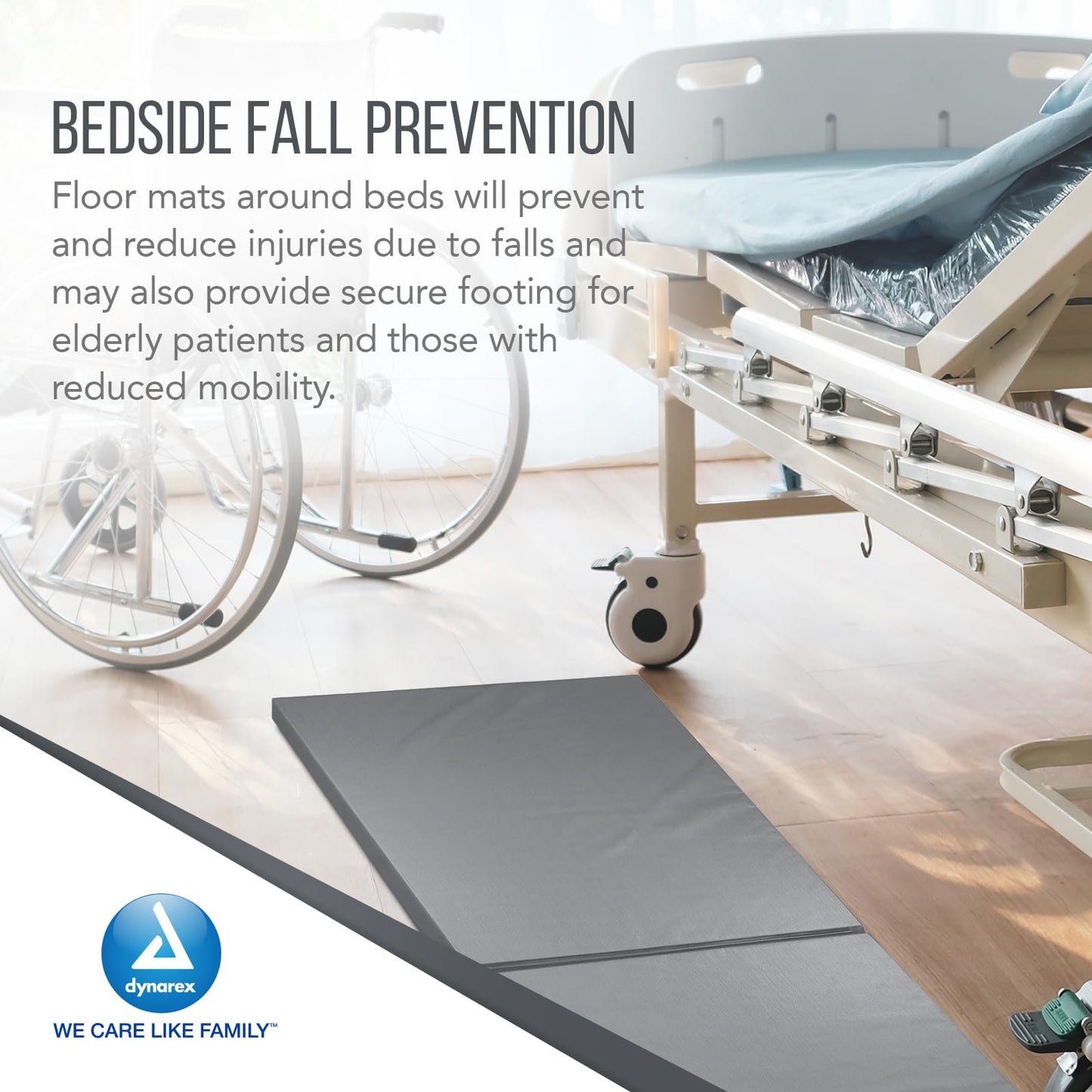 Dynarex Bedside Bi-Fold Foam Floor Mat - Waterproof Safety Floor Mat for Elderly & Hospital Patients - Accident & Fall Prevention Pad, Gray - 36" x 66"