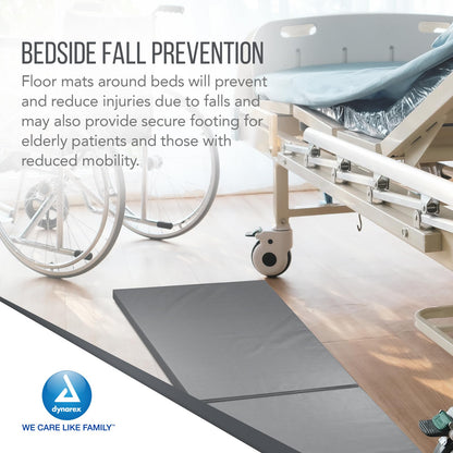Dynarex Bedside Bi-Fold Foam Floor Mat - Waterproof Safety Floor Mat for Elderly & Hospital Patients - Accident & Fall Prevention Pad, Gray - 36" x 66"