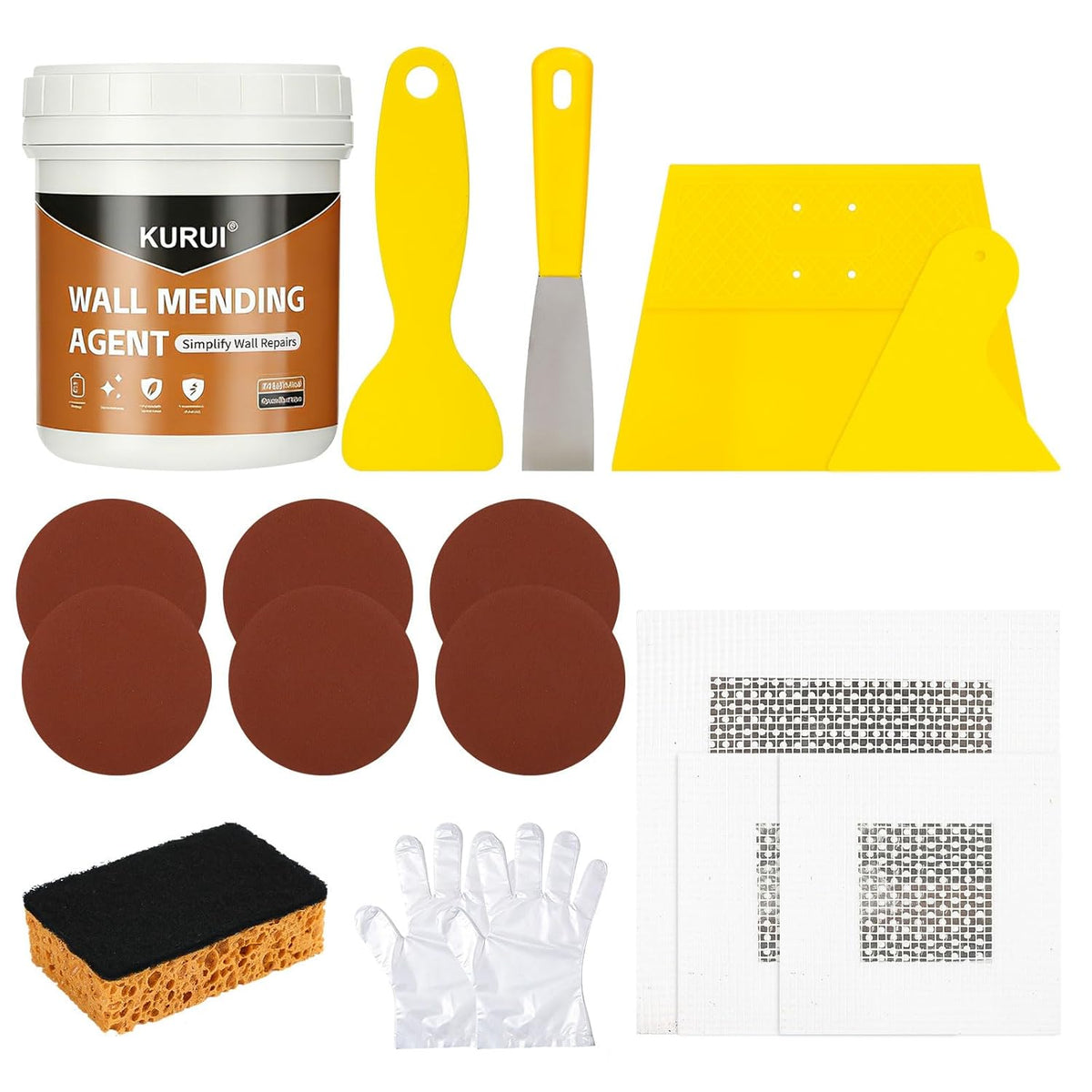 KURUI Drywall Repair Kit - 8.8oz Spackle Paste with Scraper & Sandpaper Sheets | Easy Home Repair Solution