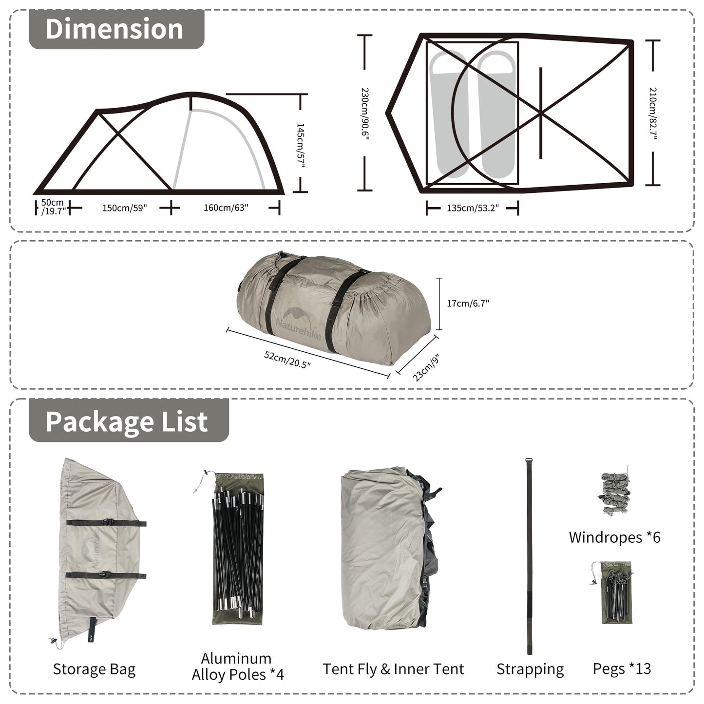 Naturehike Massif Hot Tent with Stove Jack, Waterproof Windproof 4 Season Tent, 2/4 Person Cold Weather Winter Tents for Camping