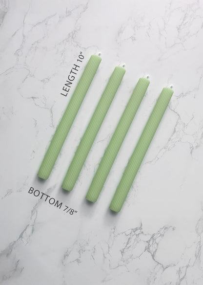 Homeology 10" Ribbed Candle Sticks, Spring Green, 4-Pack, Unscented Taper Candles