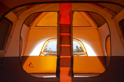 KTT Extra Large Tent 12 Person,Family Cabin Tents,Full Rainfly,2 Bay-Windows,2 Rooms and 3 Doors 3 Windows with Mesh,Waterproof,Straight Wall,Double Layer,Big Tent for Outdoor,Picnic,Camping(Brown)