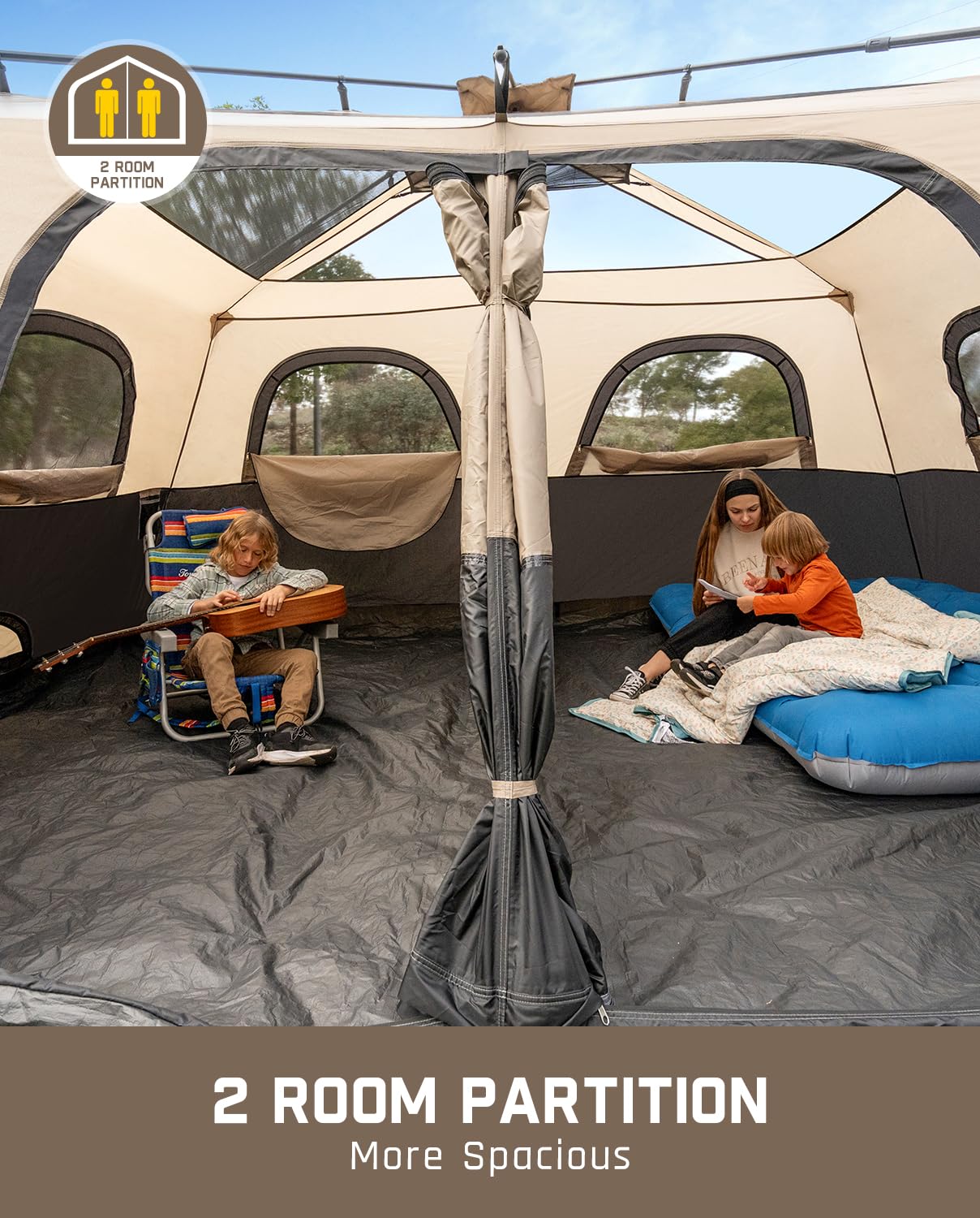 FanttikOutdoor Zeta C10 Pro Camping Tent 10 Person Instant Cabin Tent Setup in 60 Seconds with Rainfly & Windproof Portable with Carry Bag for Family Camping & Hiking, Khaki