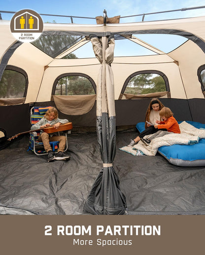 FanttikOutdoor Zeta C10 Pro Camping Tent 10 Person Instant Cabin Tent Setup in 60 Seconds with Rainfly & Windproof Portable with Carry Bag for Family Camping & Hiking, Khaki