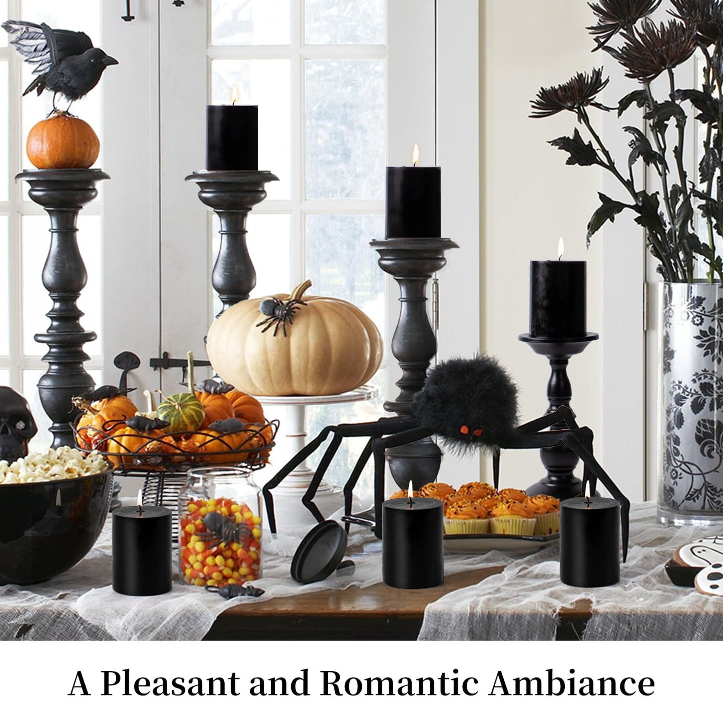 KONNI Black Pillar Candles Set of 3, 3"x 6" Unscented Pillar Candles Bulk, 56 Hours Long Burning Candles, Smokeless&Dripless Large Round Candle for Wedding, Home Decoration, Parties, Spas, Dinner