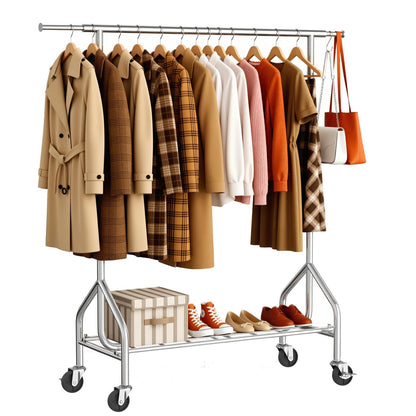 Okmeilnk Heavy Duty Clothes Rack Load 500 LBS，Clothes Rack for Hanging Clothes，Rolling Garment Rack, Adjustable Freestanding Wardrobe Closet Coat Rack for Bedroom Laundry Living Room, Silver