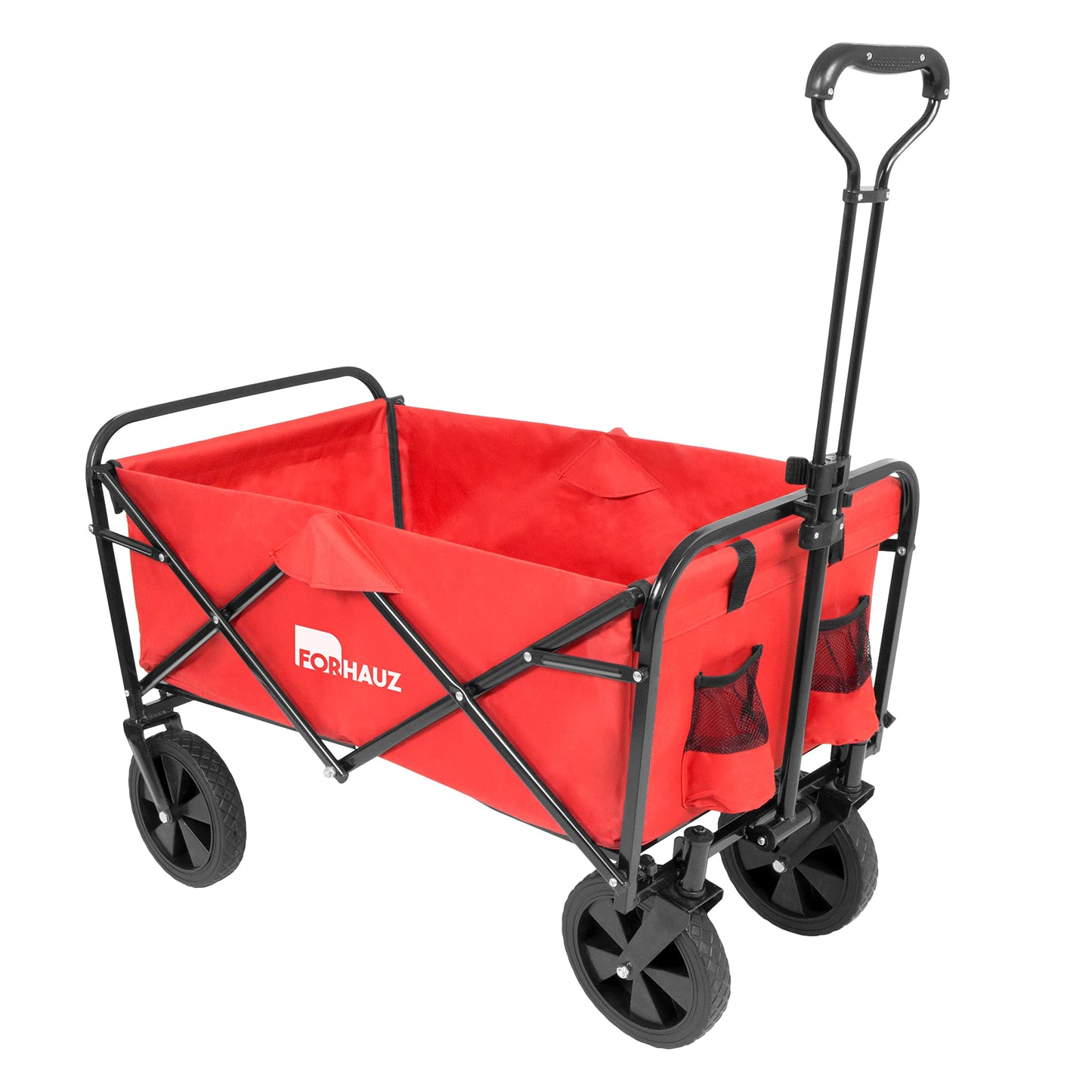 ForHauz Folding Collapsible Heavy Duty Wagon Cart with All-Terrain Wheels for Outdoor Utility, Beach and Garden, Red
