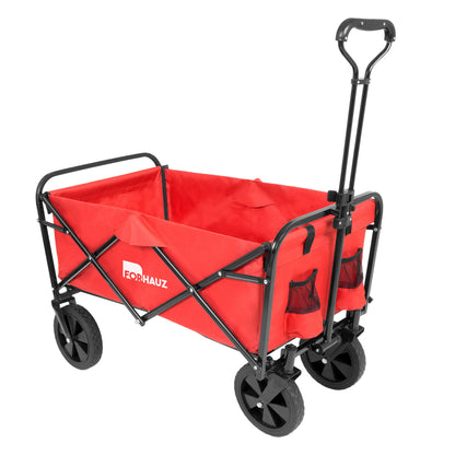 ForHauz Folding Collapsible Heavy Duty Wagon Cart with All-Terrain Wheels for Outdoor Utility, Beach and Garden, Red