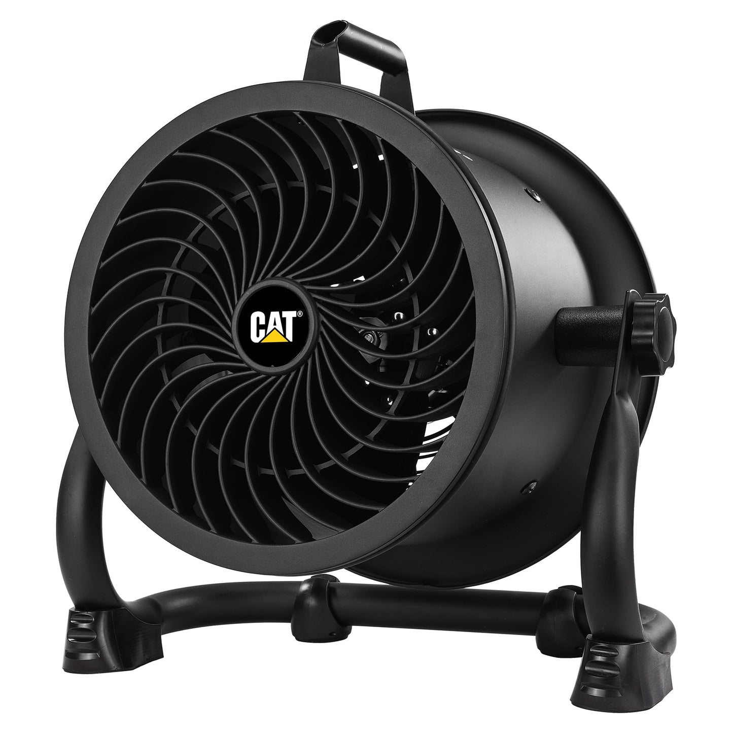 CAT fans - 9”-Blade High-Velocity Drum Fan (Black, 2-in-1): 940 CFM, 4-Speed, 360° Pivoting Head, Dual Ball Bearing Motor with Die-Cast Cover (HVD-9AC-BLK)