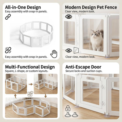 Jatindear 12Pcs Free Angle Plastic Dog Playpen, All-in-One Assemble Playpen Divider, Durable Safety Play Pen Indoors, Puppy, Cat, Small Animal (White, 78.74" × 39.37" × 23.6")