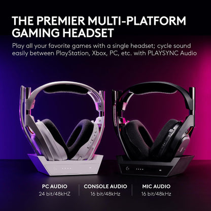 Logitech G Astro A50 Multi-Platform Wireless Gaming Headset + Base Station for PS5/Xbox/PC: PLAYSYNC Audio Switcher, <16bit/48kHz (Console), <24bit/48kHz (PC), 24hr Battery, 2.4GHz & BT - Black