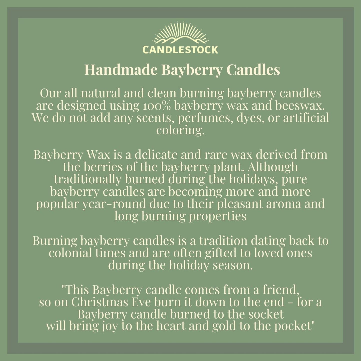 Candlestock Real Bayberry Square Votive Candle Pack - Pure Bayberry & Beeswax Blend - Pack of 4 Natural Square Votive Candles - No Fragrance Added