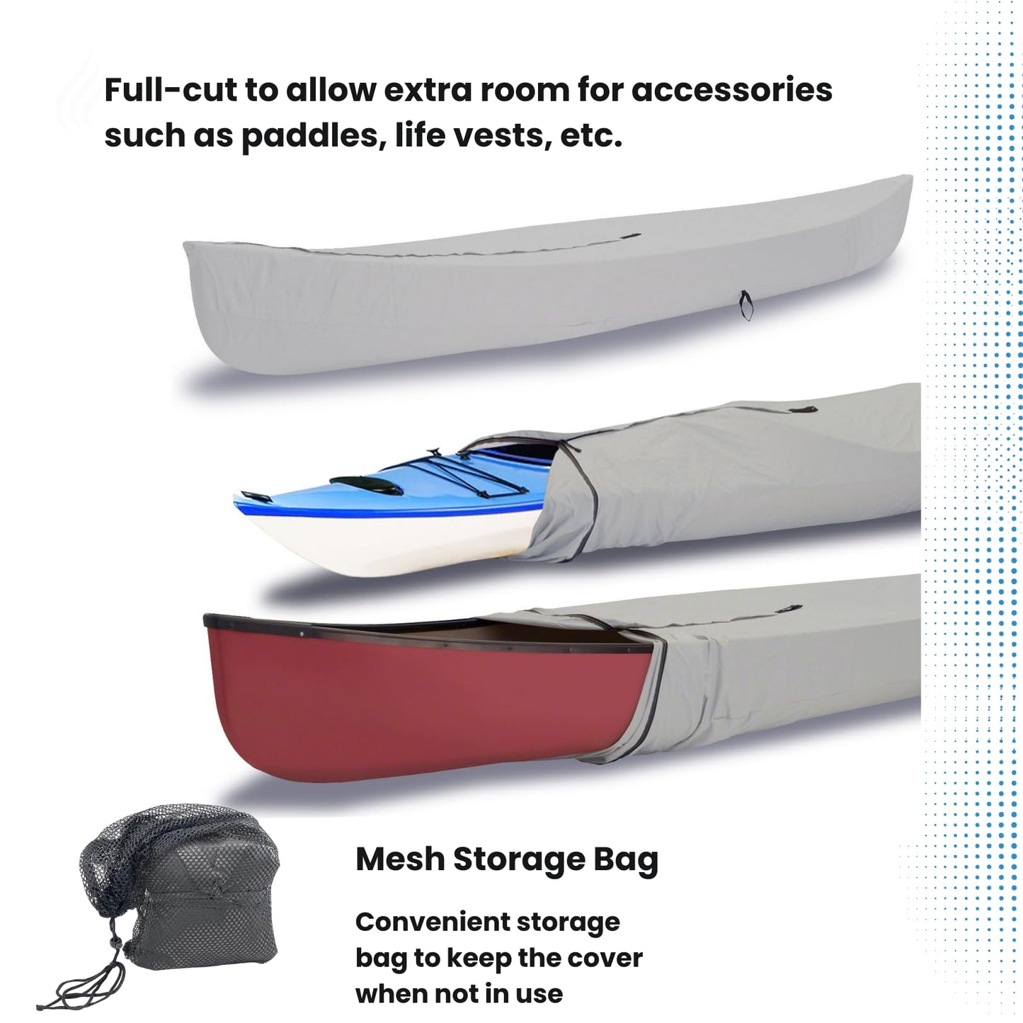 EliteShield Full Canoe Kayak Cover; Waterproof UV Resistant 600D Marine Grade Polyester Canoe Kayak Boat Storage Cover fits 17 ft-18 ft Long, 120 Inches Girth Gray Color