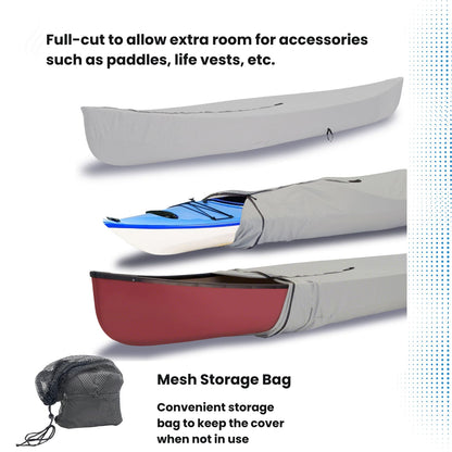 EliteShield Full Canoe Kayak Cover; Waterproof UV Resistant 600D Marine Grade Polyester Canoe Kayak Boat Storage Cover fits 17 ft-18 ft Long, 120 Inches Girth Gray Color
