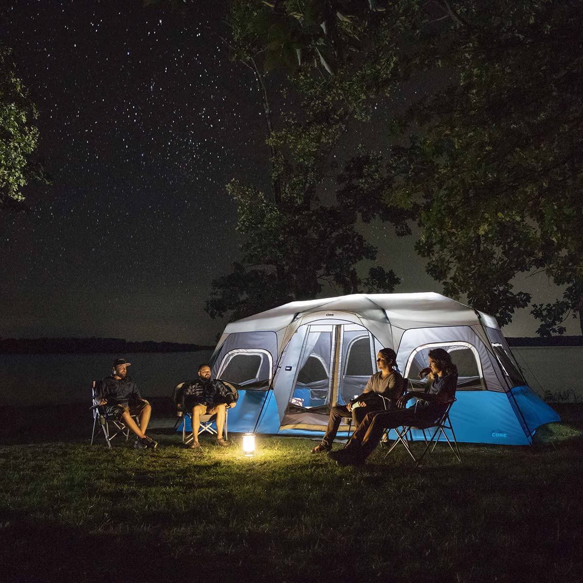 CORE 12 Person Lighted Instant Cabin Tent with Footprint and Tent Kit