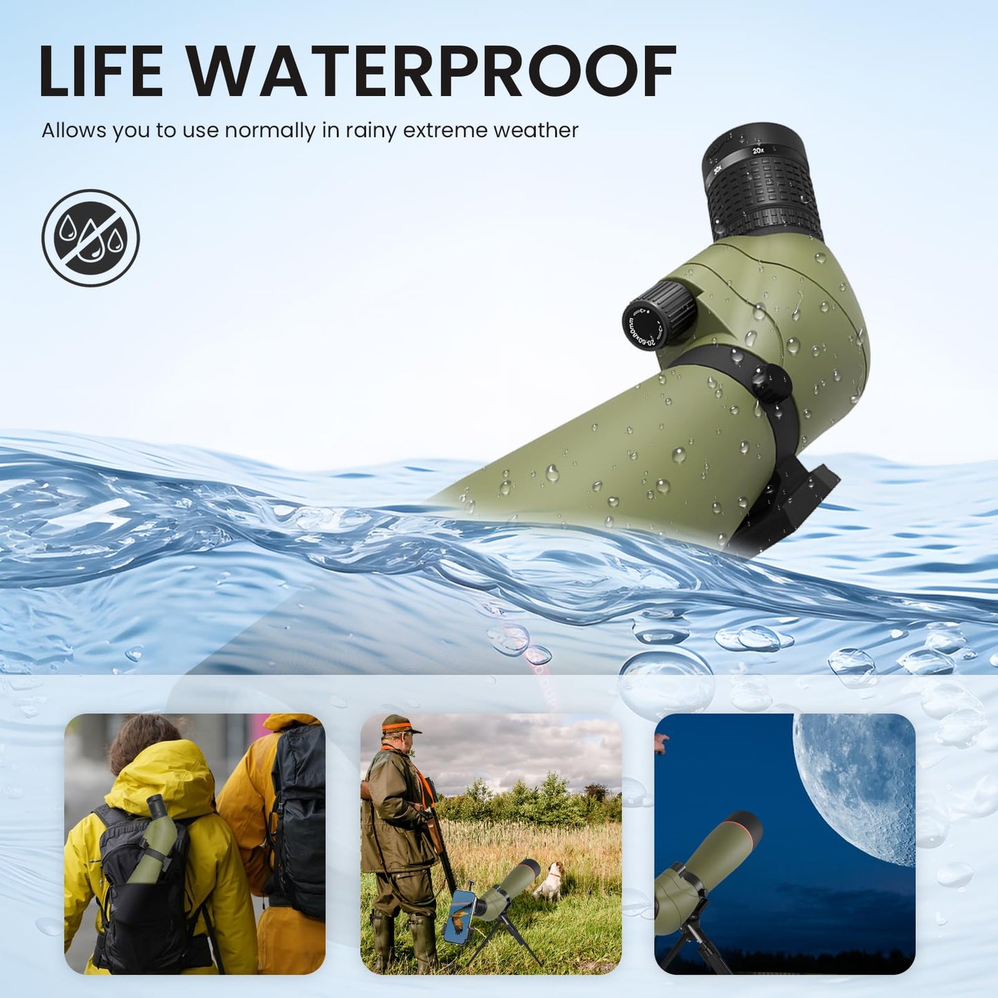 20-60x80 Spotting Scopes for Bird Watching, BAK4 Waterproof Spotting Scope for Target Shooting Wildlife Viewing Hiking Camping, HD Spotter Scope with Tripod Smartphone Holder and Carrying Bag