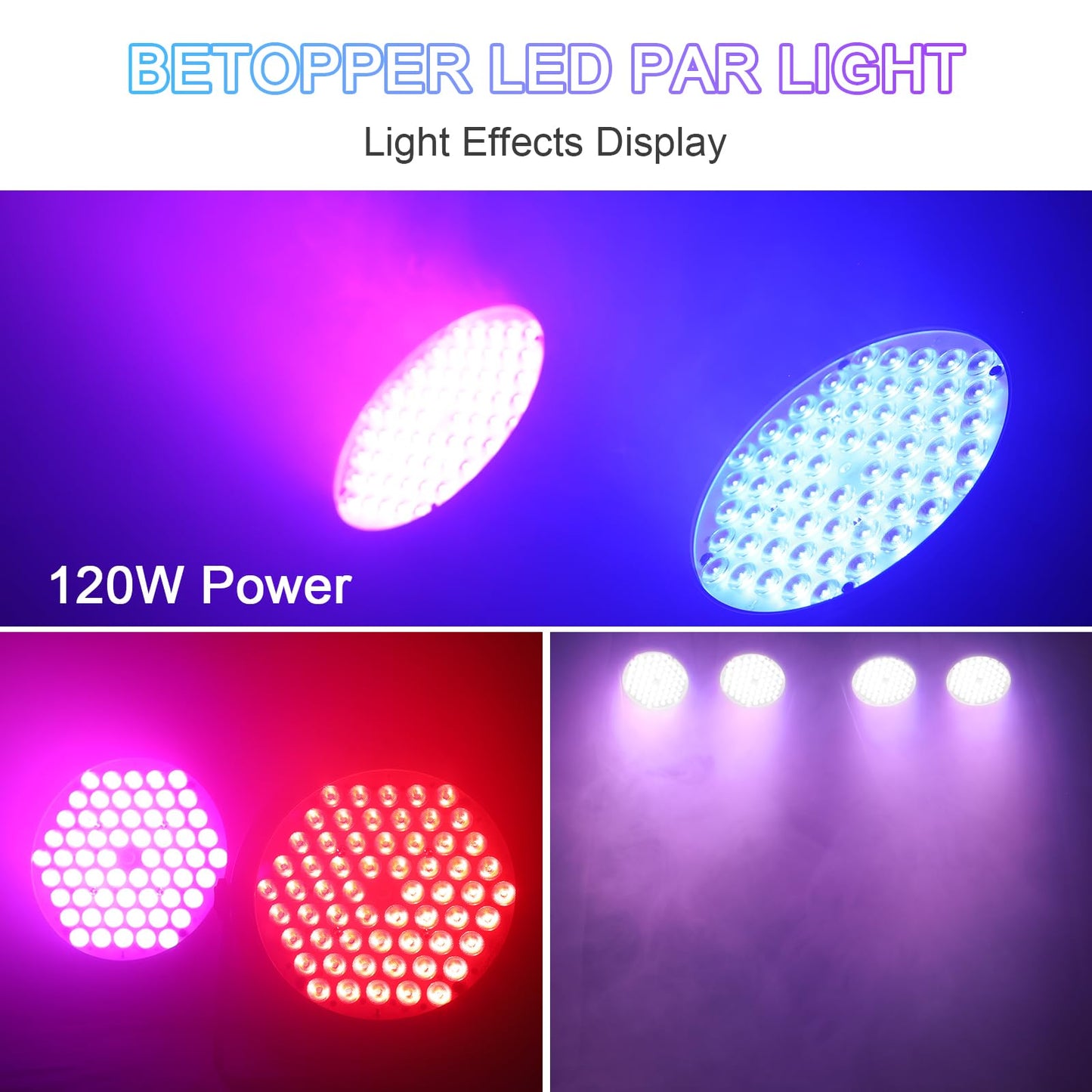 BETOPPER Stage Lighting 120W Par Light RGBW 4-in-1 Stage Lights, DJ Light DMX for Concert and Events,4 Packs