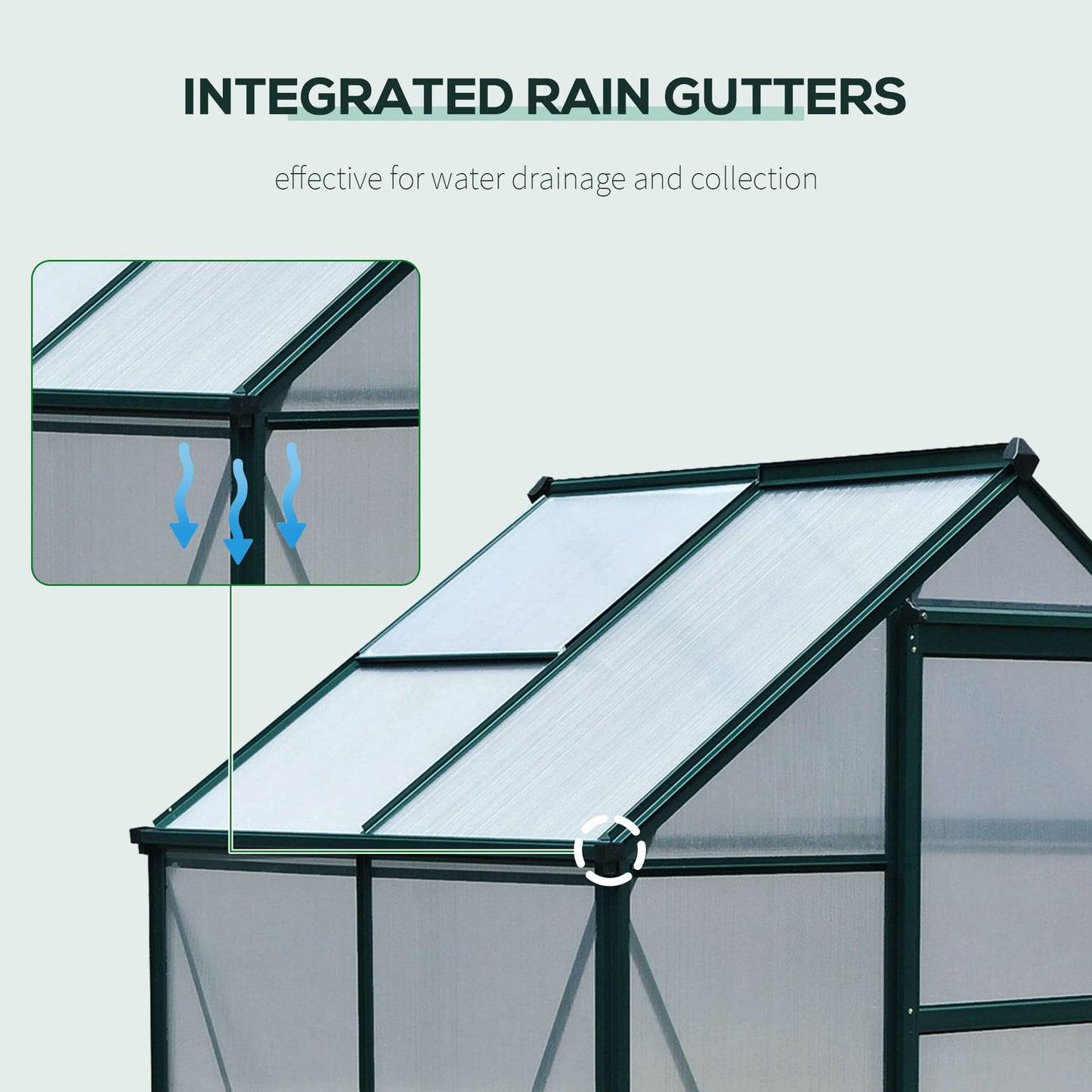 Outsunny 6' x 4' Greenhouse for Outdoors, Polycarbonate Greenhouse with Rain Gutter and Roof Vent, Aluminum Walk-in Green Houses with Push Door for Outside for Patio Backyard Garden, Dark Green