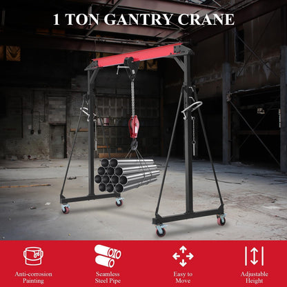 Gantry Crane, 2200 LBS Adjustable Gantry Crane, 1 Ton Shop Cranes Lift Hoist with 8-12 ft Adjustable Height for Warehouse & Factory