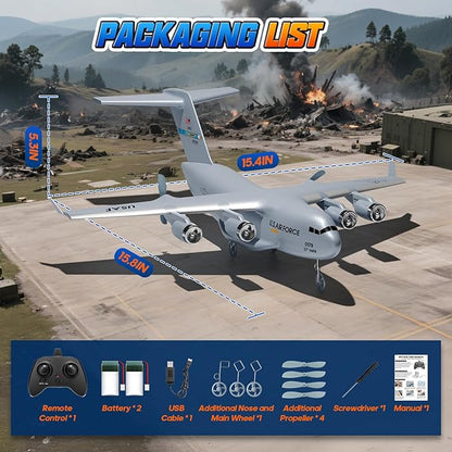 RC Airplane RC Plane Ready to Fly 2CH C-17 Remote Control Airplane with 6-axis Gyro Stabilizer Globemaster III Military Transport Aircraft for Beginners Boys Kids Adults
